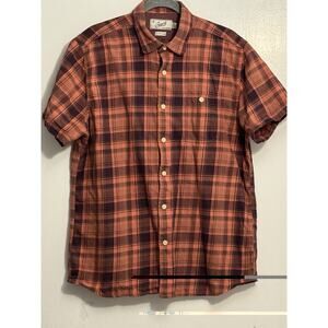 GRAYERS CLOTHIERS Men's Plaid Orange Short Sleeve Button Up Vintage Shirt - Sz L
